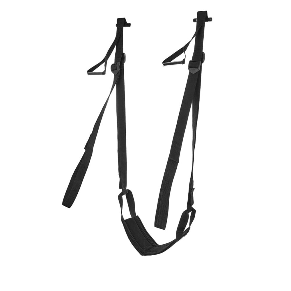 Door Jam Sex Sling installed on a sturdy door, ready for BDSM and sexy bondage play | Flirty Bay, bondage sex tools, bondage, adult store Australia.